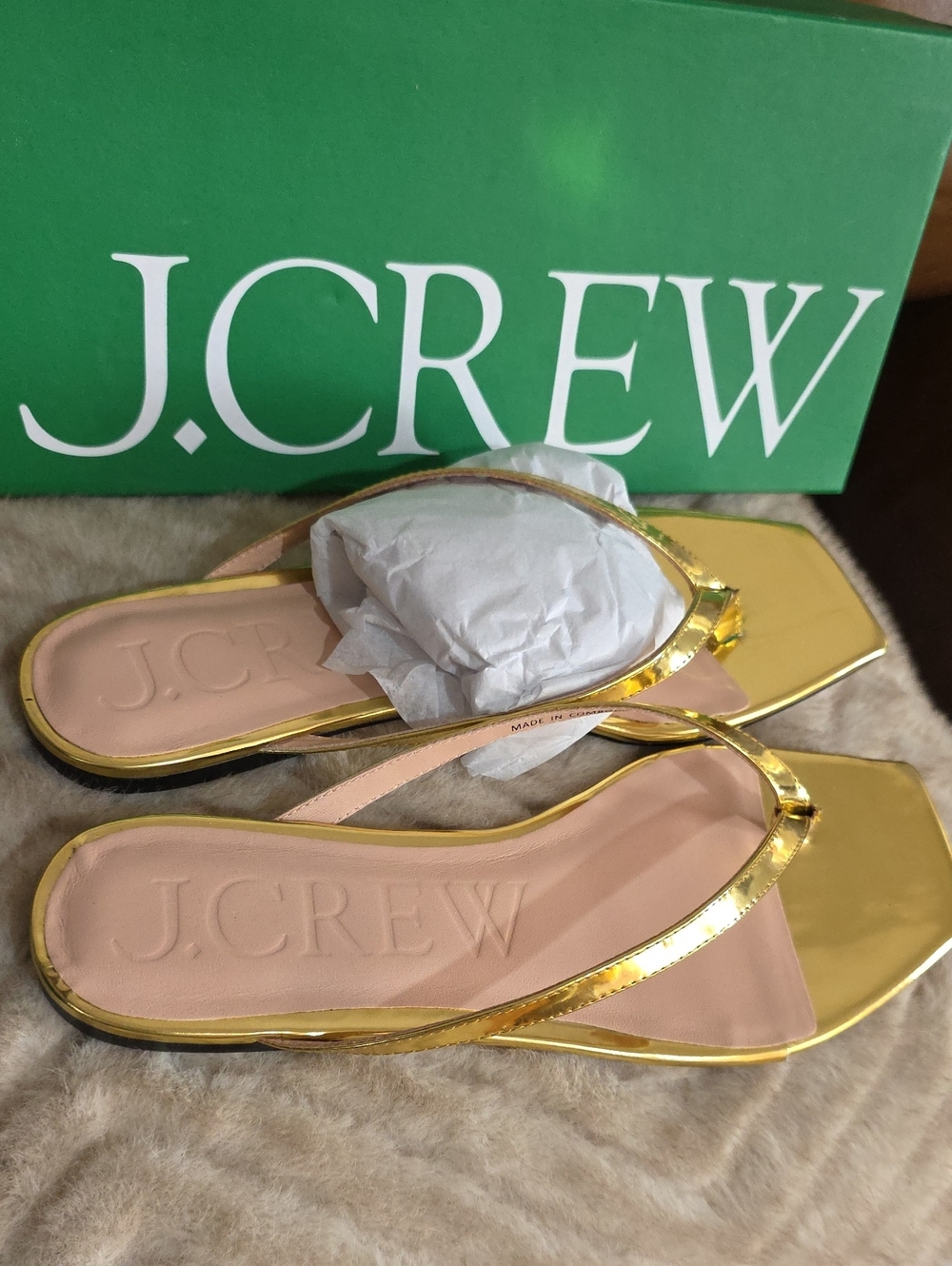 J. Crew Metallic Gold Square-Toe Thong Sandals